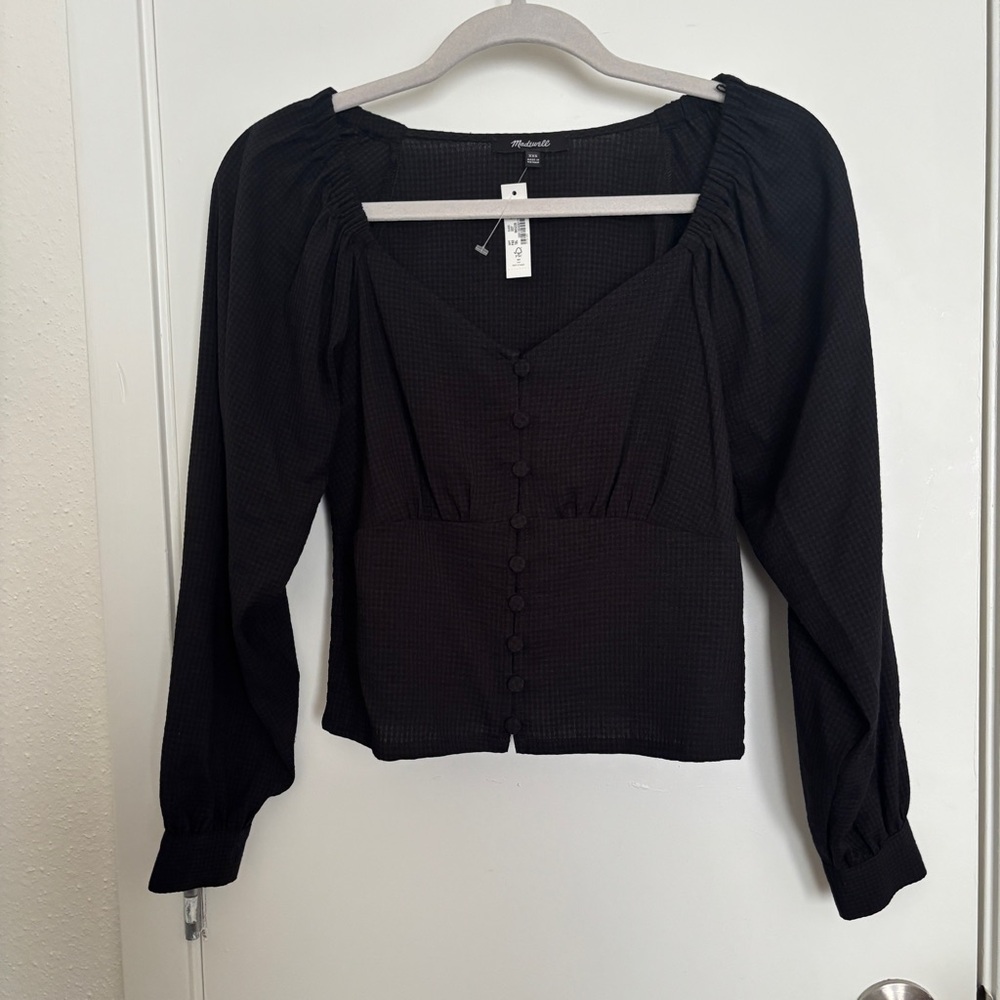 Madewell black checkered sweetheart blouse Sz XXS